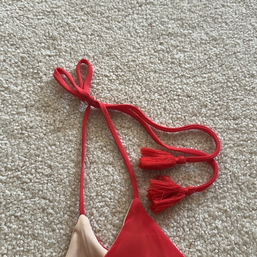 Living Doll Flowy Tassel Tie Shoulder Strap Dress Size XL  Coral Maroon - Picture 6 of 14
